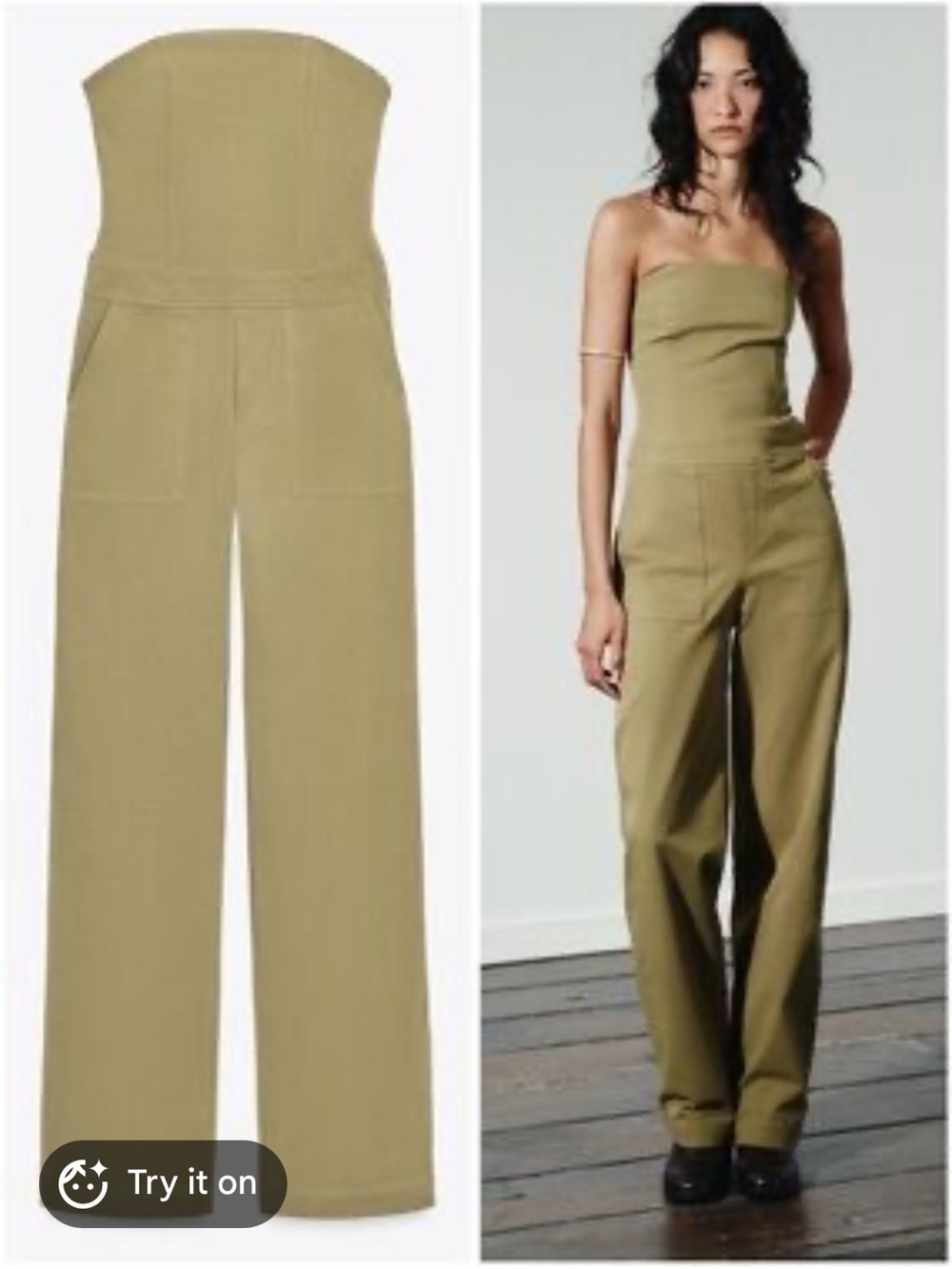 Zara NWT Olive Green Strapless Jumpsuit Size Small 3152/273